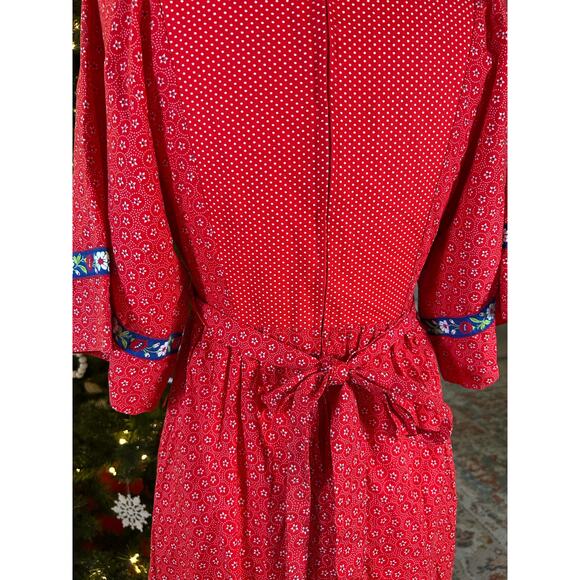 Vintage 70s Prairie Cottagecore Maxi Dress Red Embroidered Women's sz S Handmade - Picture 9 of 11